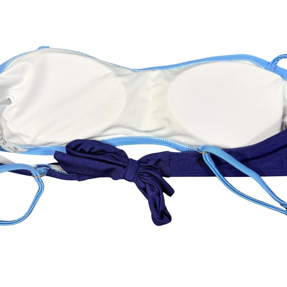 Bahomebakini Bikini Top Womens Small Blue Colorblock Bandeau Tie Back Swim NWT - Picture 8 of 14